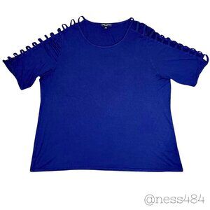 Cable Gauge Woman‎ Royal Blue Lattice Cutout Sleeve Tunic Top Plus Size 1X
